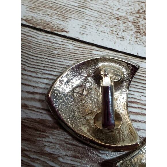 Vintage Clip On Earrings - Silver Tone & Black Retro - Picture 7 of 9